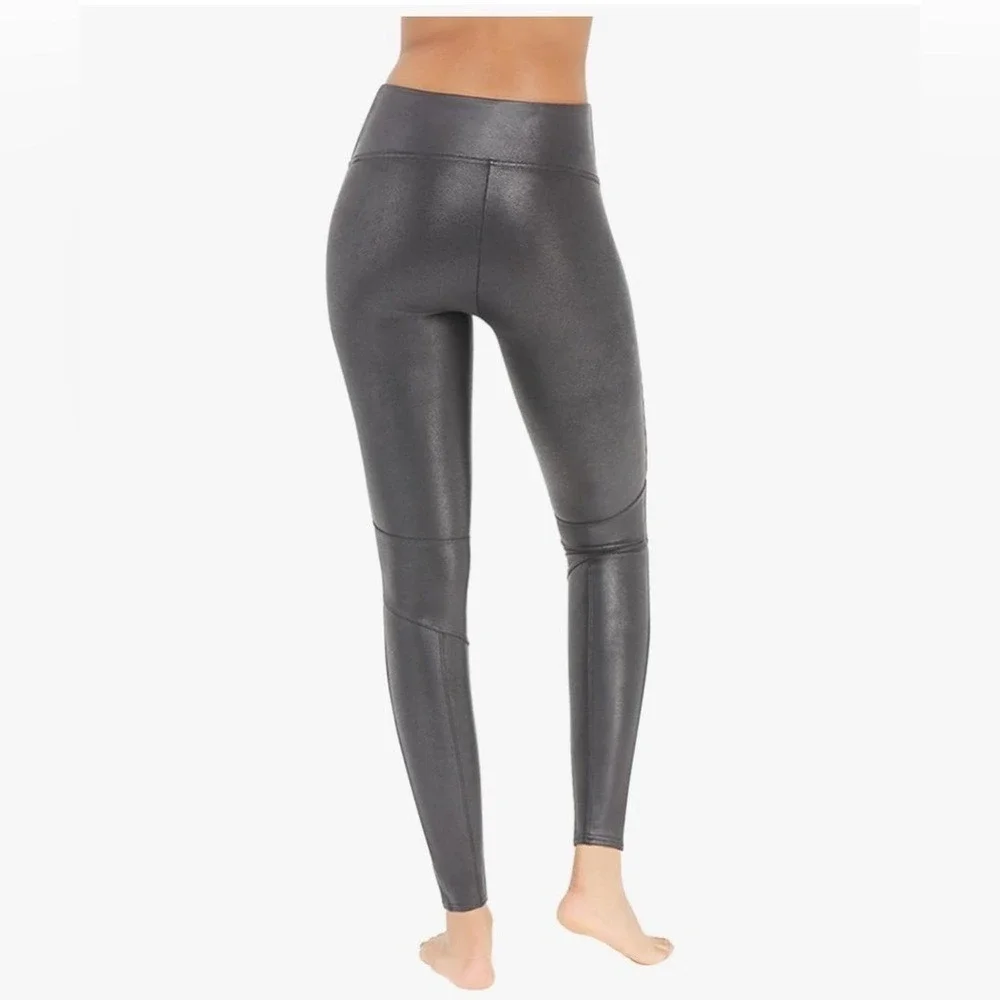 SPANX Leggings Moto Black Faux‎ Leather Look XS Petite New with Tags